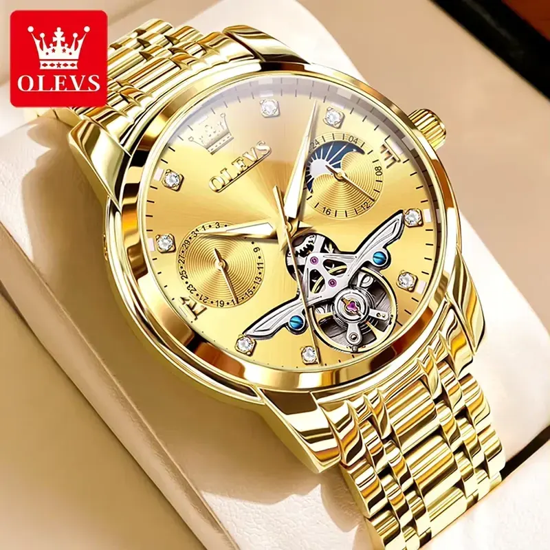 Olevs Multifunction Gold-tone Dial Automatic Men's Watch- 6703